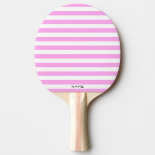 Modern Classic Pink White Stripes Custom Name Ping Pong Paddle