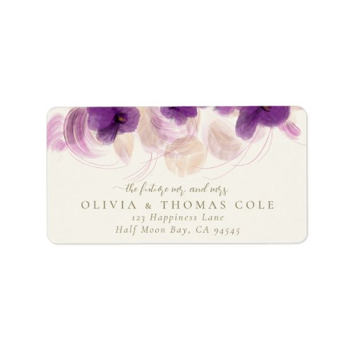 Modern Classic Purple Orchid Gold Floral Wedding Label