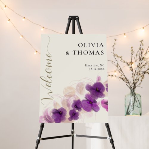 Modern Classic Purple Orchids Gold Wedding Welcome Foam Board