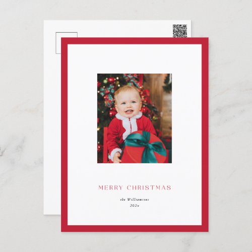 Modern Classic Red Frame Christmas Photo Card