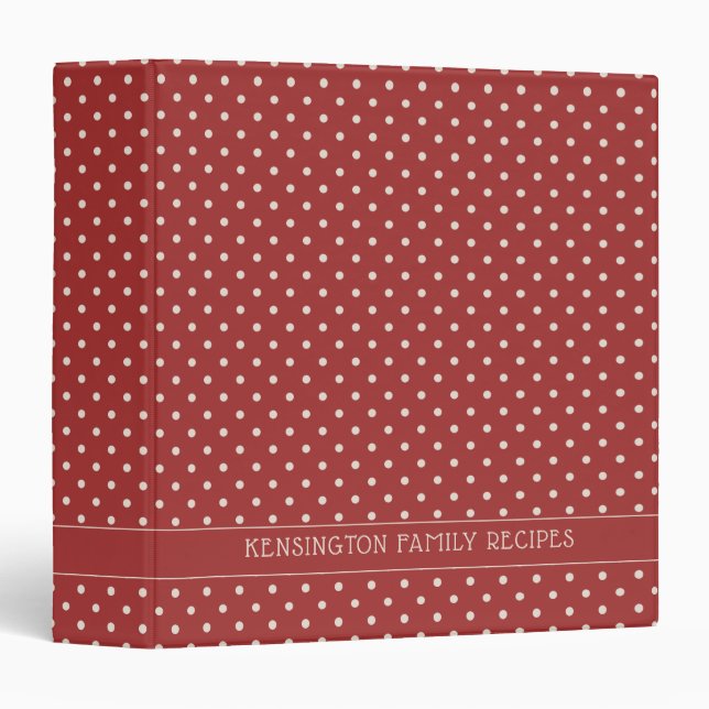 Modern Classic Red Polka Dots Recipe 3 Ring Binder (Front/Spine)