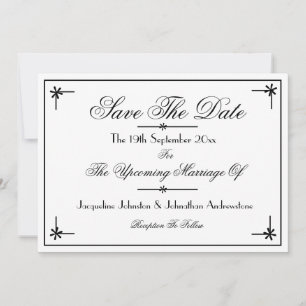 Modern Classic Romantic Chic White Save The Date Announcement