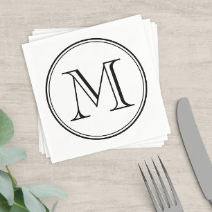 Modern Classic Round Black Monogram Napkins
