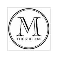 Modern Classic Round Border Family Name Monogram Self-inking Stamp