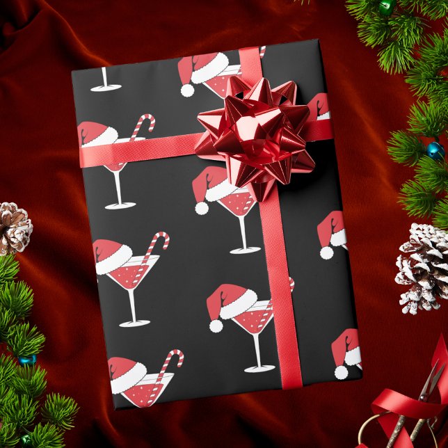 Modern Classic Santa Christmas Cocktails Wrapping Paper (Creator Uploaded)