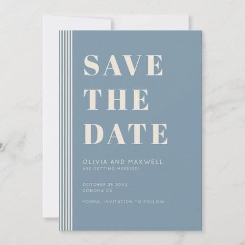 Modern Classic Save The Date Blue Striped Wedding  Invitation