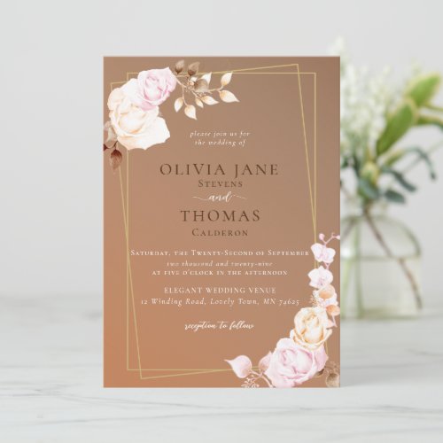 Modern Classic Sienna Fall Floral Frame Wedding Invitation