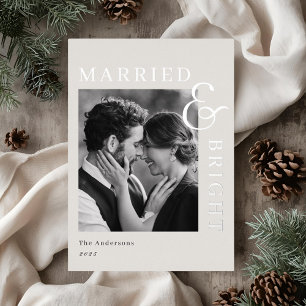 Modern Classic Silver Foil Married and Bright Holiday Card