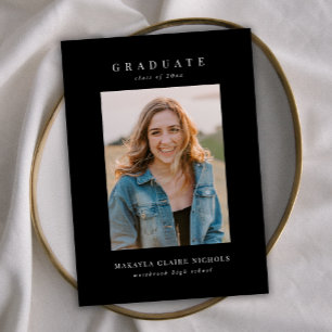Modern Classic Simple Black Two Photo Graduation Announcement