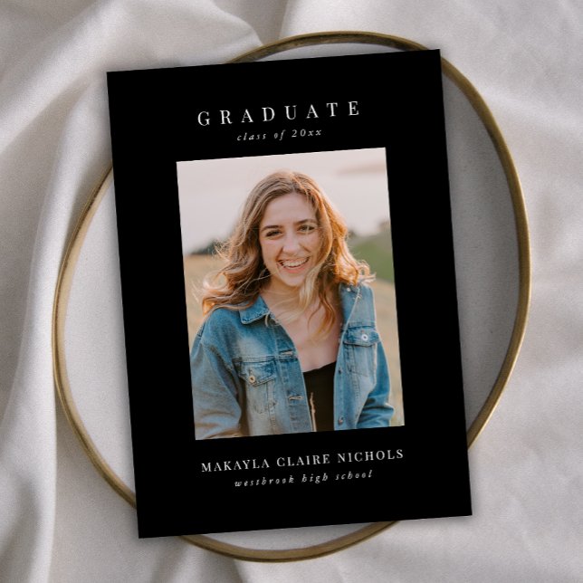 Modern Classic Simple Black Two Photo Graduation Announcement (Creator Uploaded)