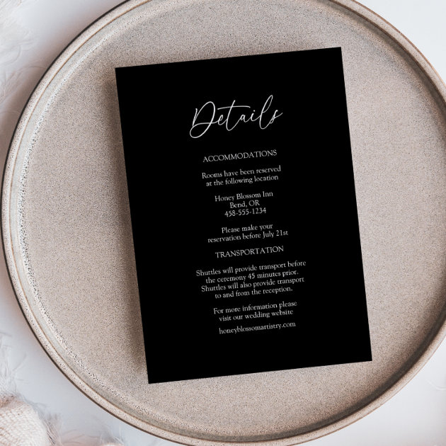 Modern Classic Simple Black Wedding Details Enclosure Card | Zazzle