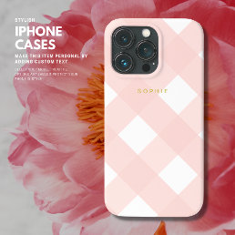 Modern Classic Simple Blush Pink Plaid Monogram iPhone 13 Pro Case