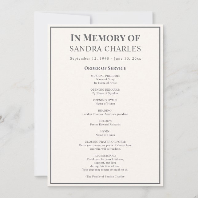 Modern Classic Simple Funeral Memorial Program (Front)