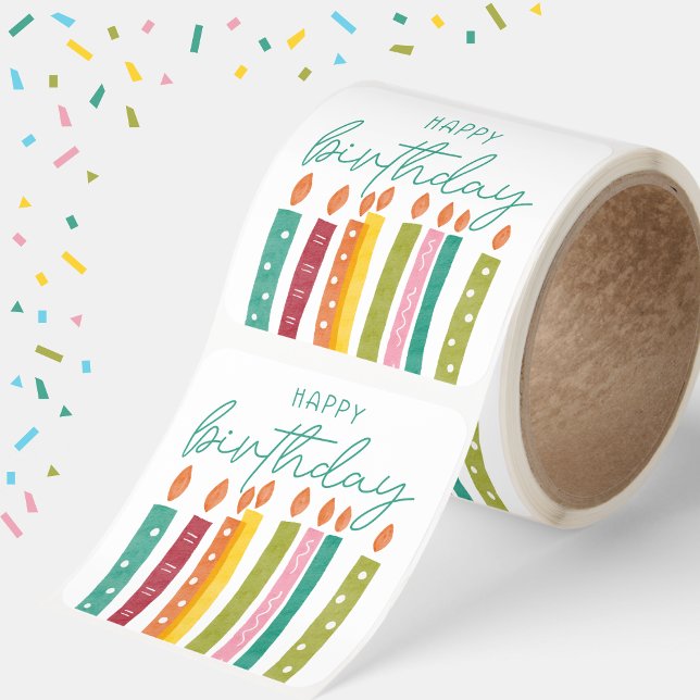 Modern Classic Simple Happy Birthday  Square Sticker (Creator Uploaded)
