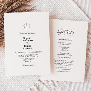 Modern Classic Simple Monogram All In One Wedding Invitation