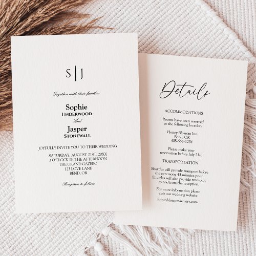Modern Classic Simple Monogram All In One Wedding Invitation
