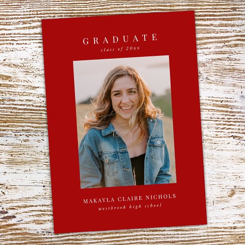 Modern Classic Simple Red Two Photo Graduation Announcement