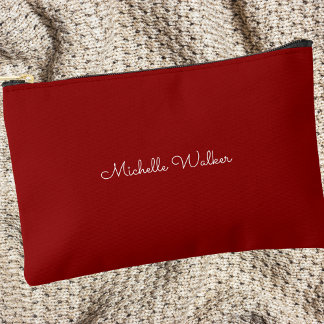 Modern Classic Simple Red & White Monogram Accessory Pouch
