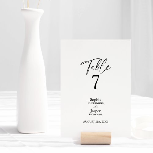 Modern Classic Simple Wedding Table Number Card
