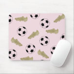 Modern Classic Soccer Cleats Ball Blush Pink Mouse Pad<br><div class="desc">Personalized classic association football, soccer ball and soccer shoes, cleats logo design in gold faux foil texture. Simple, minimalist gift for your soccer football coach or soccer football team. soccer football gold & stylish pattern design. Personalized Gift for a soccer football player. Trendy soccer football home decor. Trendy modern soccer...</div>