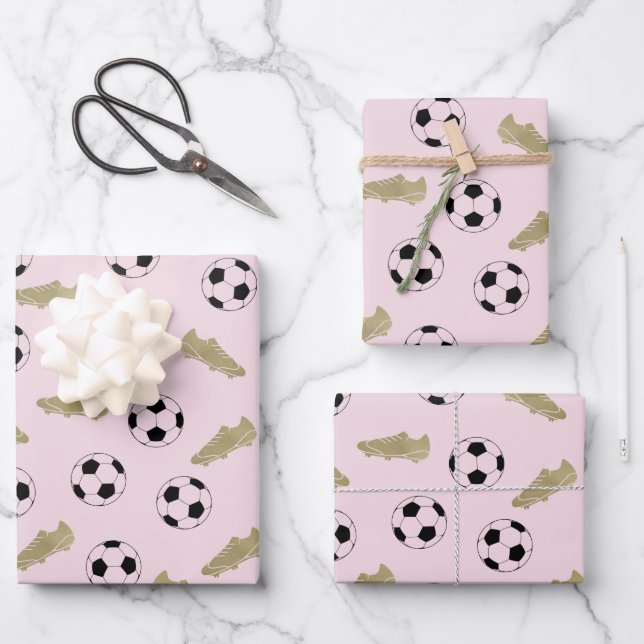 Modern Classic Soccer Cleats Ball Blush Pink Wrapping Paper Sheets (Front)