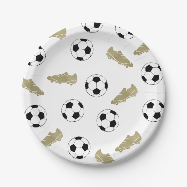 Modern Classic Soccer Cleats Ball Football Paper Plates (Front)