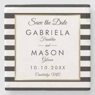 Modern Classic Stripe Save the Date Stone Coaster