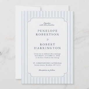 Modern Classic Stripes Dusty Blue Vintage Wedding  Invitation