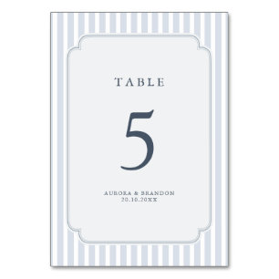 Modern Classic Stripes Dusty Blue Vintage Wedding Table Number
