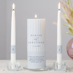 Modern Classic Stripes Dusty Blue Vintage Wedding Unity Candle Set