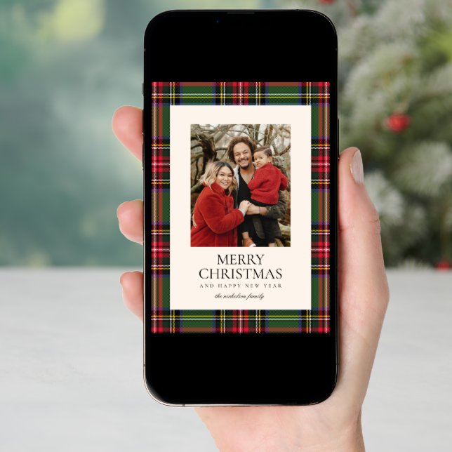 Modern Classic Tartan Plaid One Photo Holiday Card (Front Digital)
