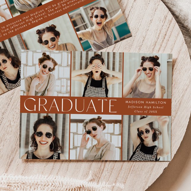 Modern Classic Terracotta 12 Photo Graduation Announcement (Creator Uploaded)