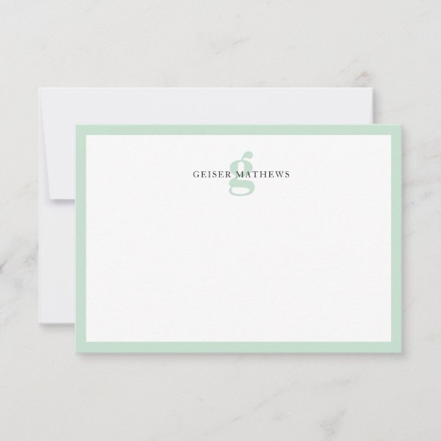 Modern Classic Typographic Green Monogram Note Card (Front)
