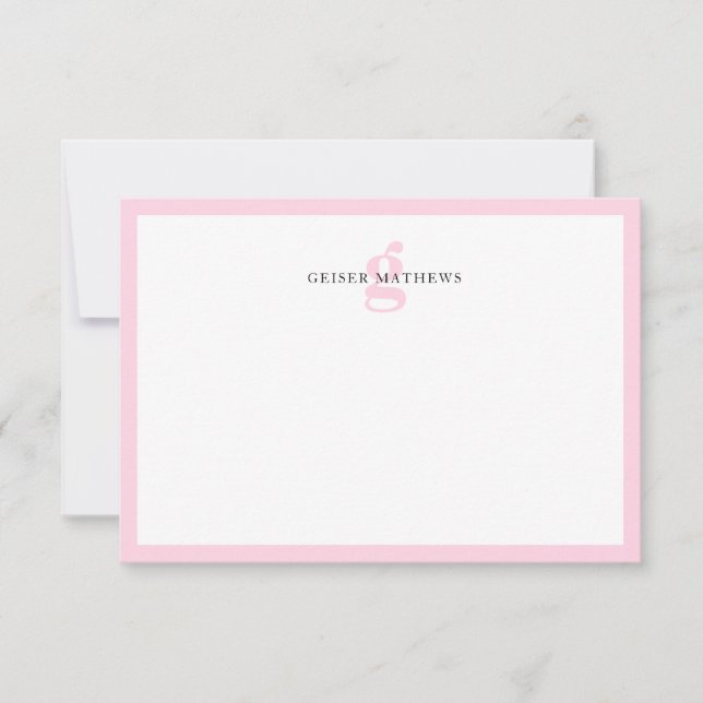 Modern Classic Typographic Light Pink Monogram Note Card (Front)