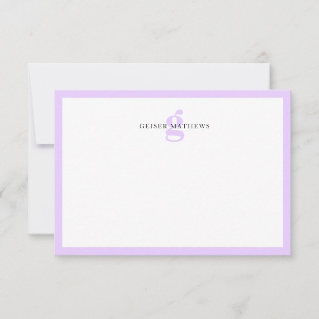 Modern Classic Typographic Purple Monogram Note Card (Front)