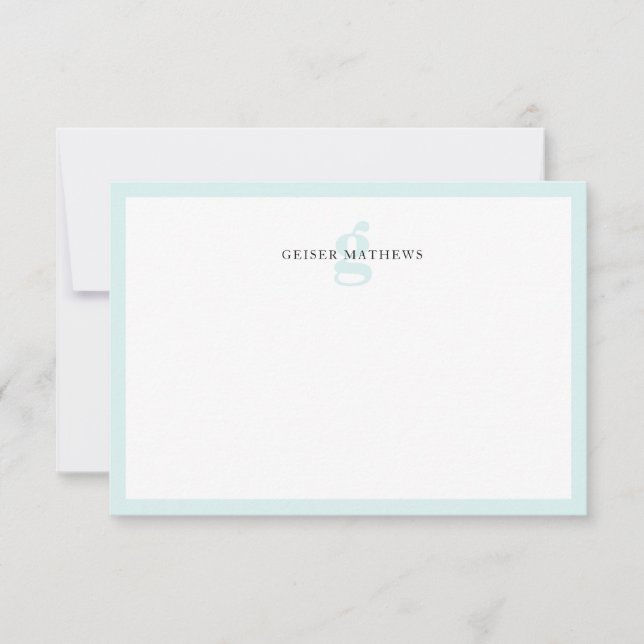 Modern Classic Typographic Soft Blue Monogram Note Card (Front)