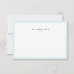 Modern Classic Typographic Soft Blue Monogram Note Card