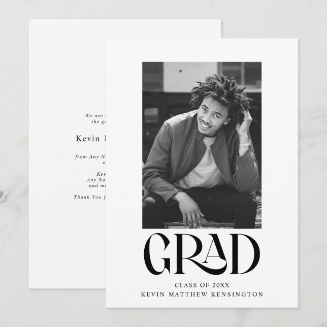 Modern Classic Typography Graduation Photo Announcement (Front/Back)