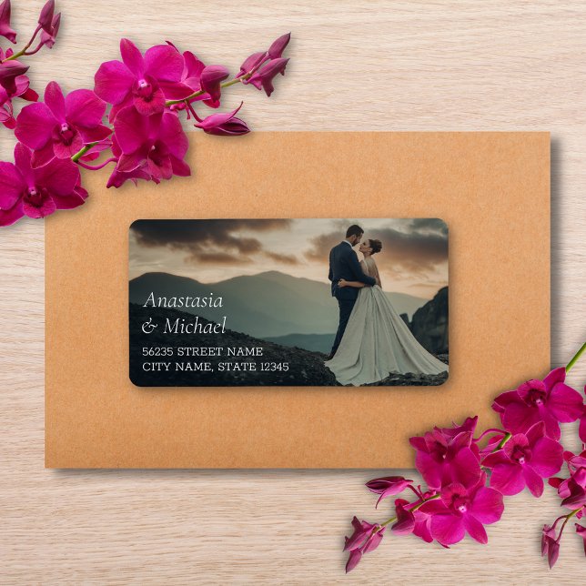modern classic typography wedding photo address label (Creator Uploaded)