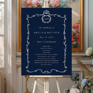Modern Classic Wedding Ceremony Program Navy Blue Foam Board