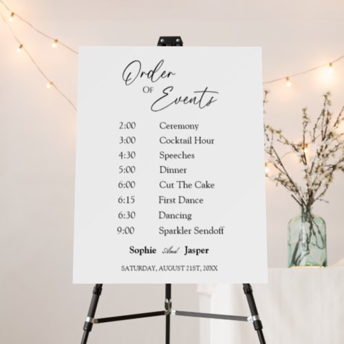 Modern Classic Wedding Order Of Events Sign