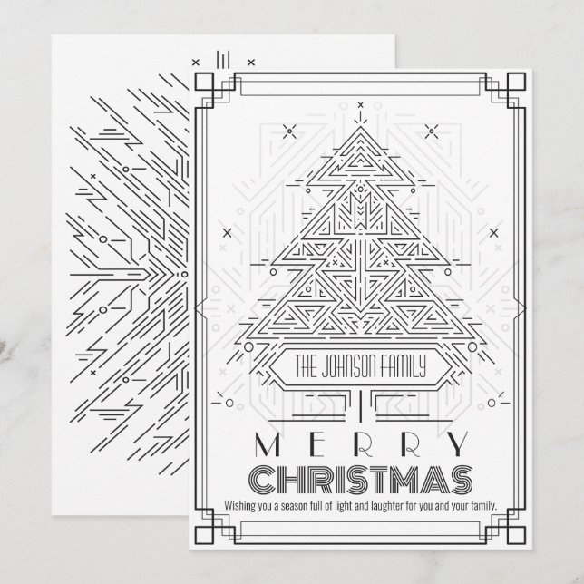 Modern Classic White Geometric Christmas Tree Holiday Card (Front/Back)