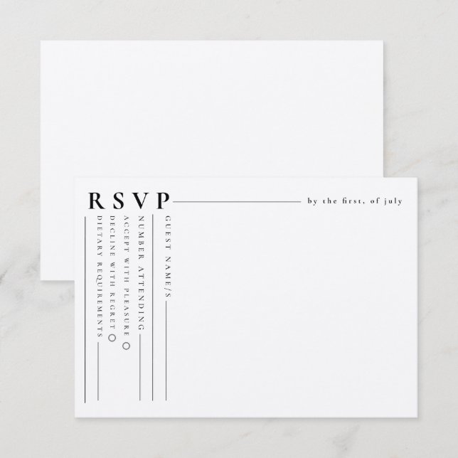 Modern Classic White Minimalist RSVP Wedding Card (Front/Back)