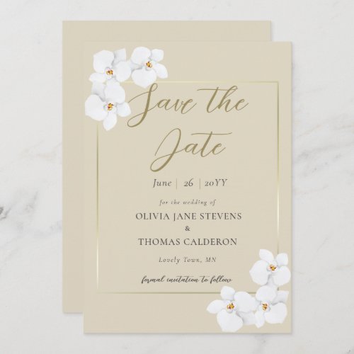 Modern Classic White Orchids Watercolor Save Date Invitation