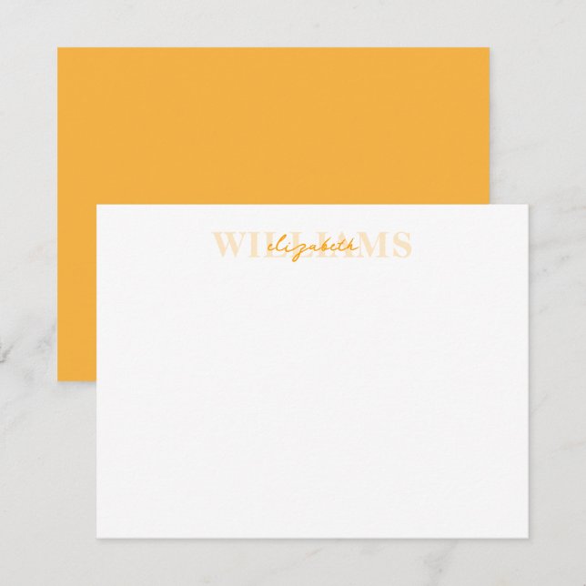 Modern Classic Yellow Handwritten Script 2 Name Note Card (Front/Back)