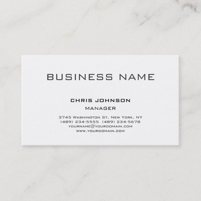 Modern Classical White Manager Business Card (Front)