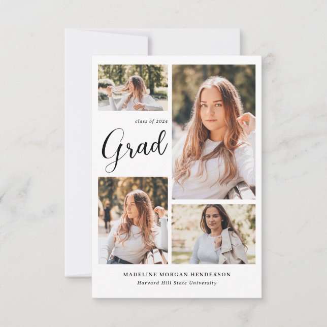 Modern Classy 5 Photo Collage Graduation Announcement (Front)