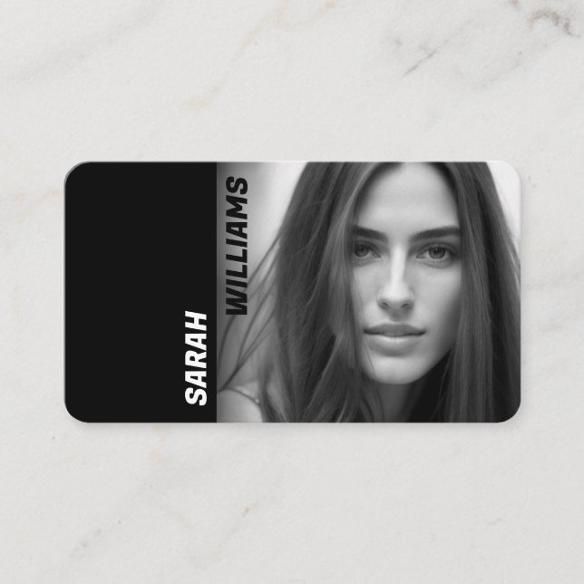 Modern Classy Black and White Model Photo Business Card (Front)