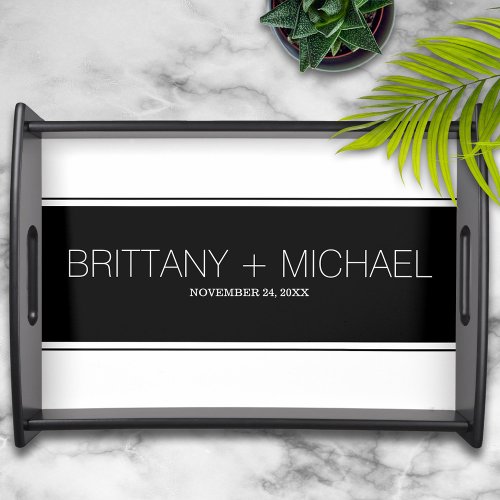 Modern Classy Black and White Personalized Serving Tray