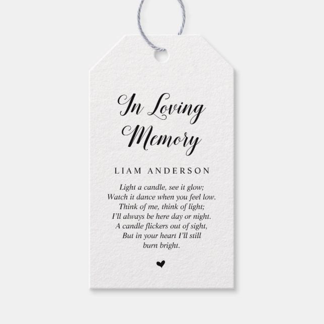 Modern Classy Black, Funeral Memorial Service Gift Tags (Front)